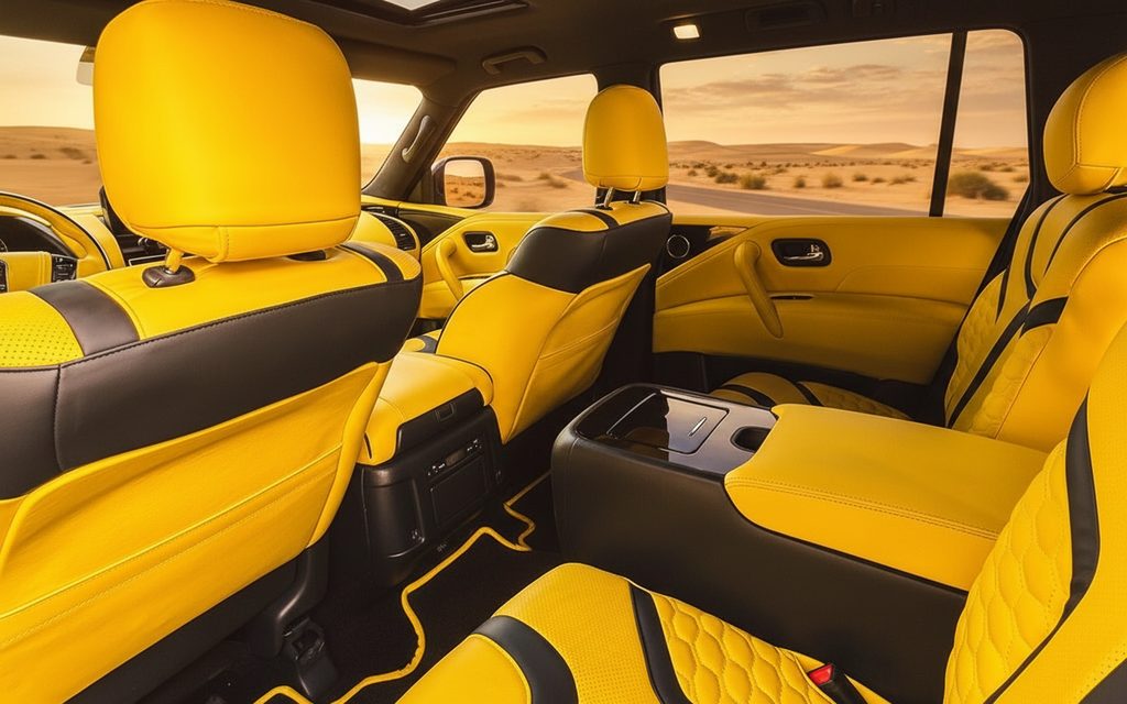 Nissan Patrol 2023 leather seats and cabin – rental in Dubai