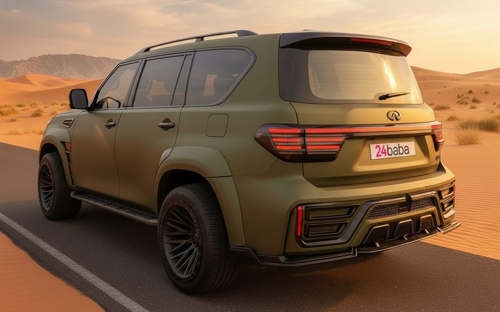 Nissan Patrol 2023 Green rear view showing taillights – rental in Dubai