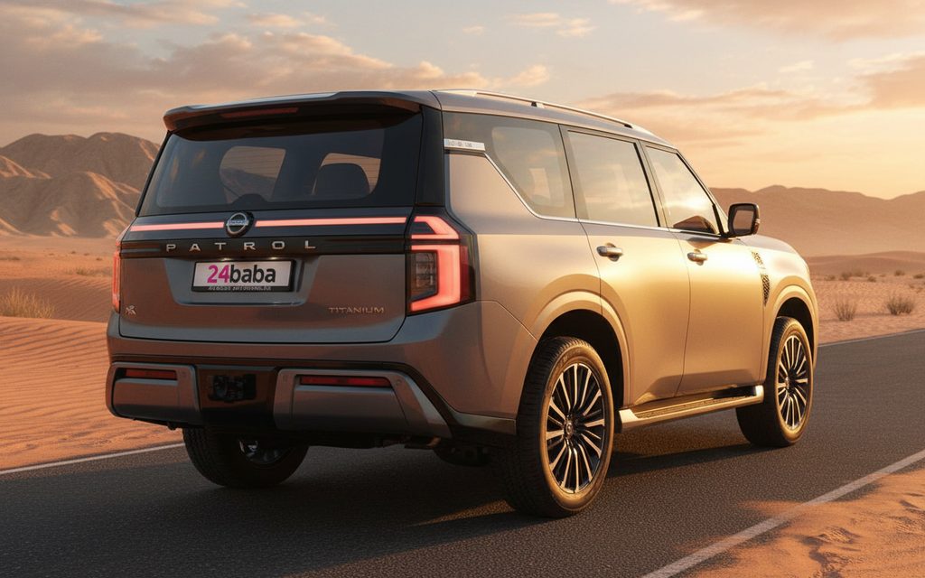 Nissan Patrol 2025 Grey rear view showing taillights – rental in Dubai