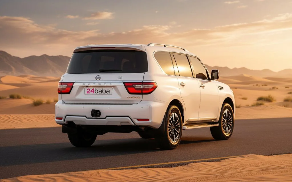 Nissan Patrol 2022 White rear view showing taillights – rental in Dubai