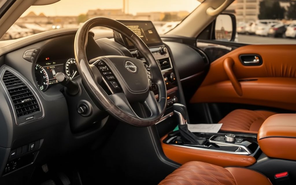 Nissan Patrol 2022 interior view showing trim – rental in Dubai