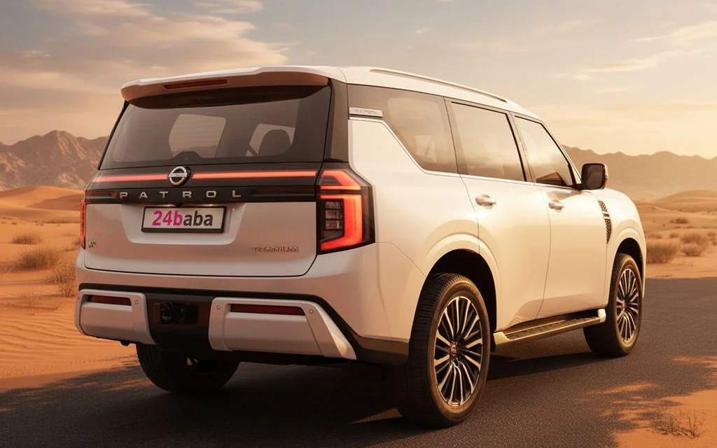 Nissan Patrol 2025 White rear view showing taillights – rental in Dubai