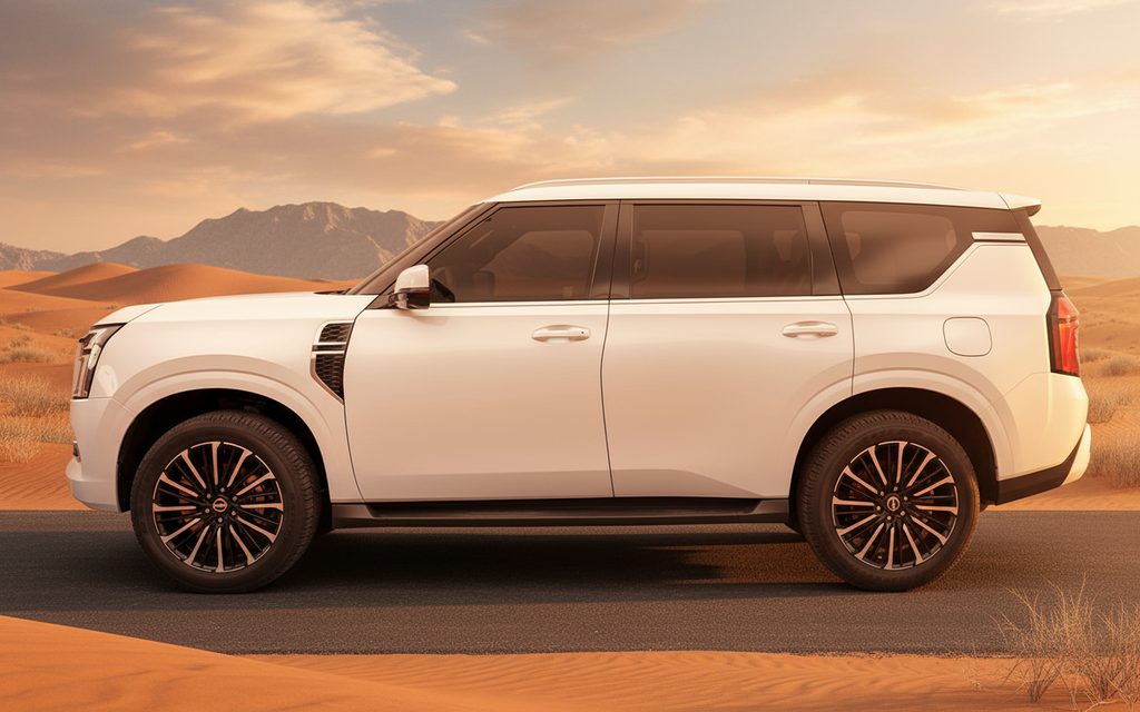 Nissan Patrol 2025 White side profile – rental in Dubai