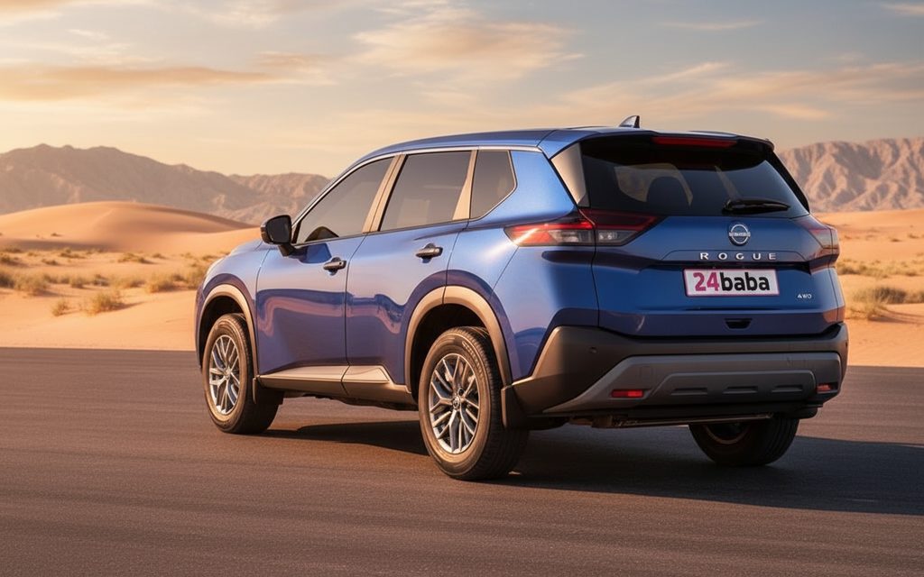 Nissan Rogue 2023 Blue rear view showing taillights – rental in Dubai