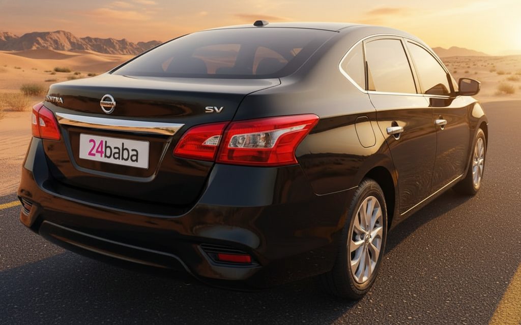 Nissan Sentra 2024 Black rear view showing taillights – rental in Dubai