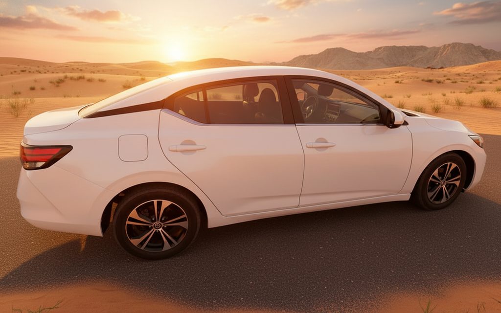 Nissan Sentra 2021 White side profile – rental in Dubai