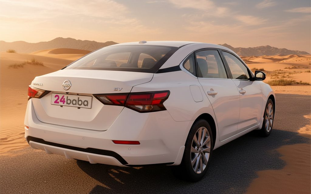 Nissan Sentra 2021 White rear view showing taillights – rental in Dubai