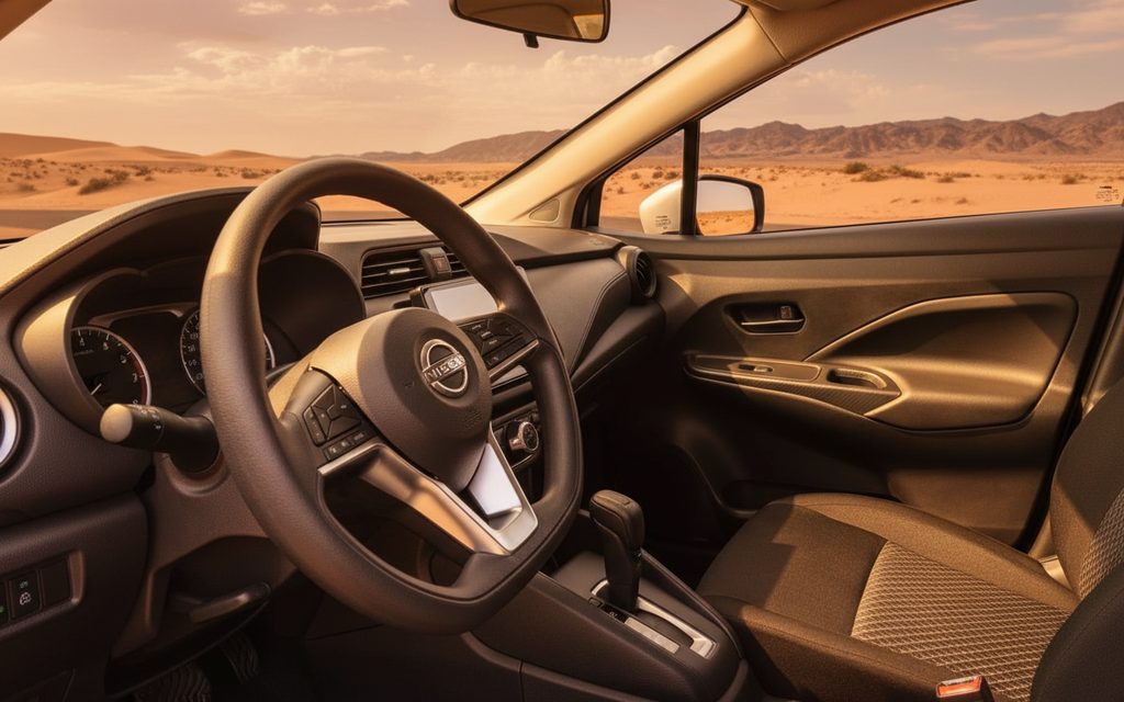 Nissan Sunny 2024 interior view showing trim – rental in Dubai