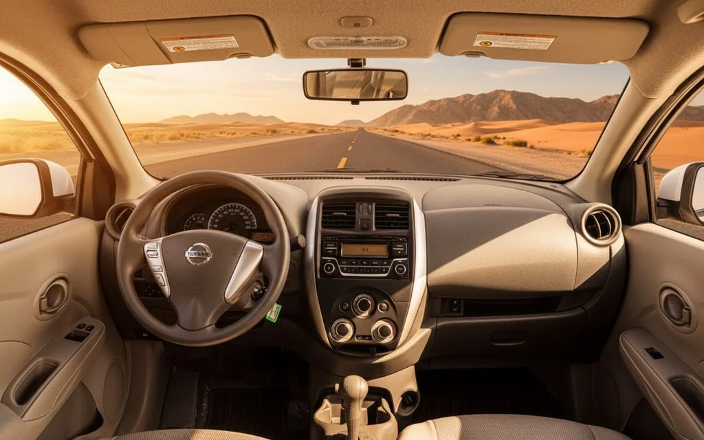Nissan Sunny 2023 interior view showing trim – rental in Dubai