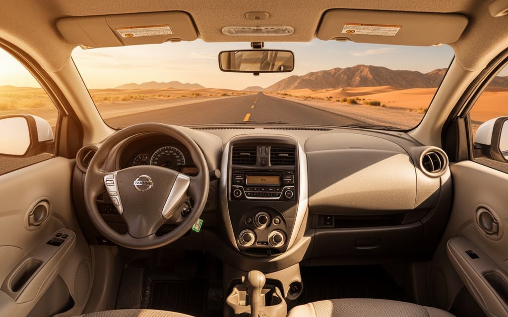 Nissan Sunny 2023 interior view showing trim – rental in Dubai