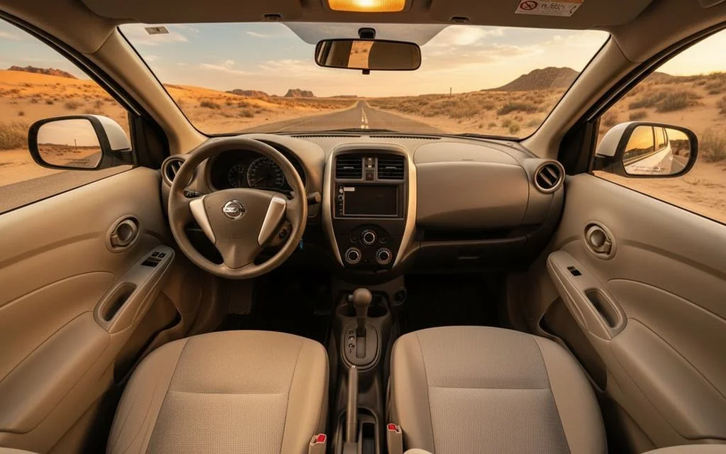 Nissan Sunny 2022 interior view showing trim – rental in Dubai