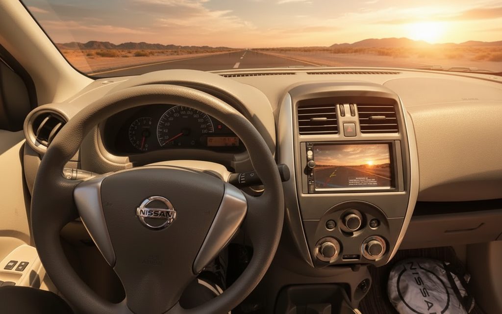 Nissan Sunny 2023 interior view showing trim – rental in Dubai