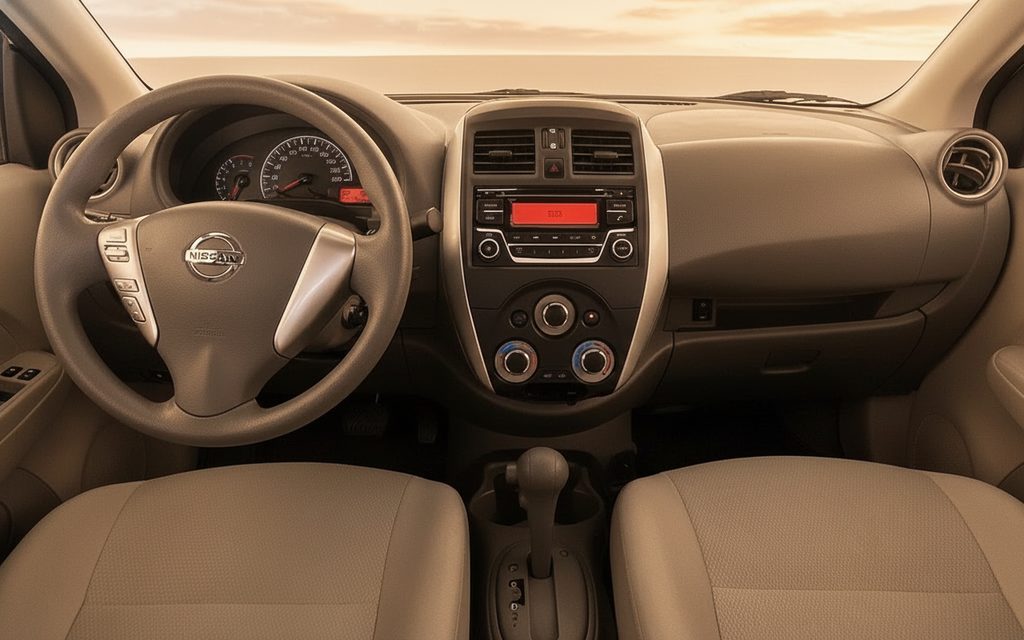 Nissan Sunny 2023 interior view showing trim – rental in Dubai