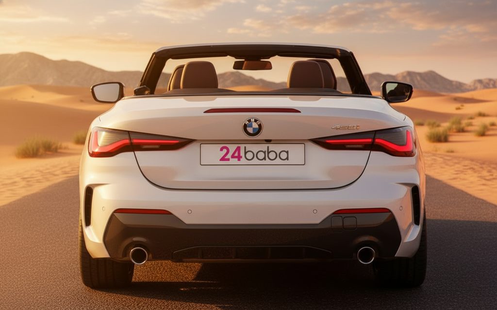 Bmw 420 2023 White rear view showing taillights – rental in Dubai