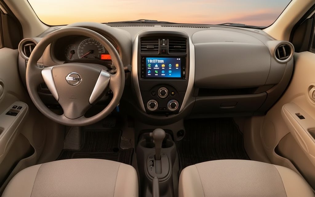 Nissan Sunny 2024 interior view showing trim – rental in Dubai