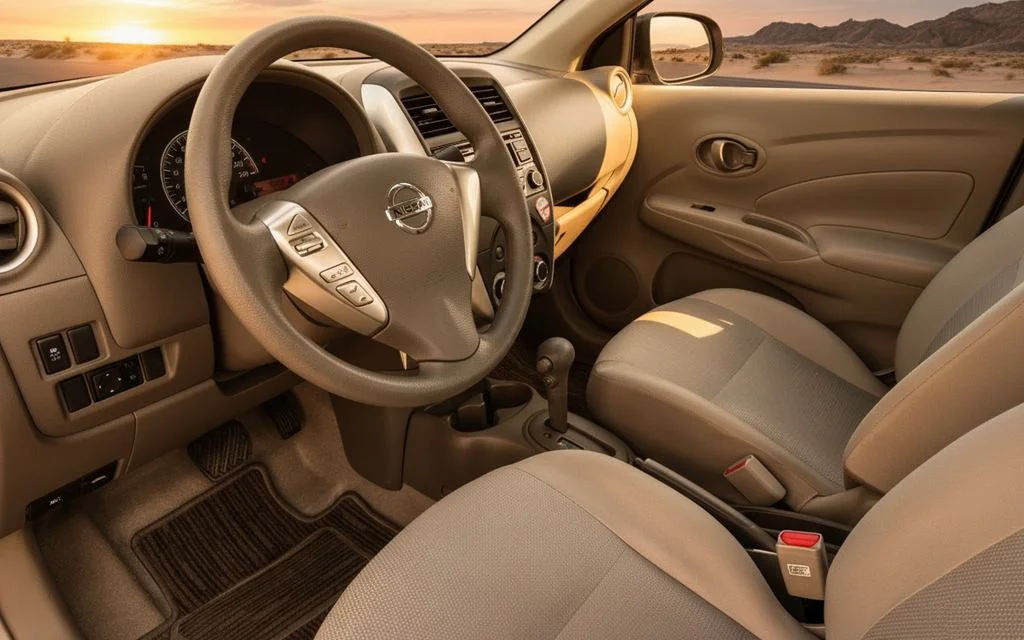 Nissan Sunny 2024 interior view showing trim – rental in Dubai