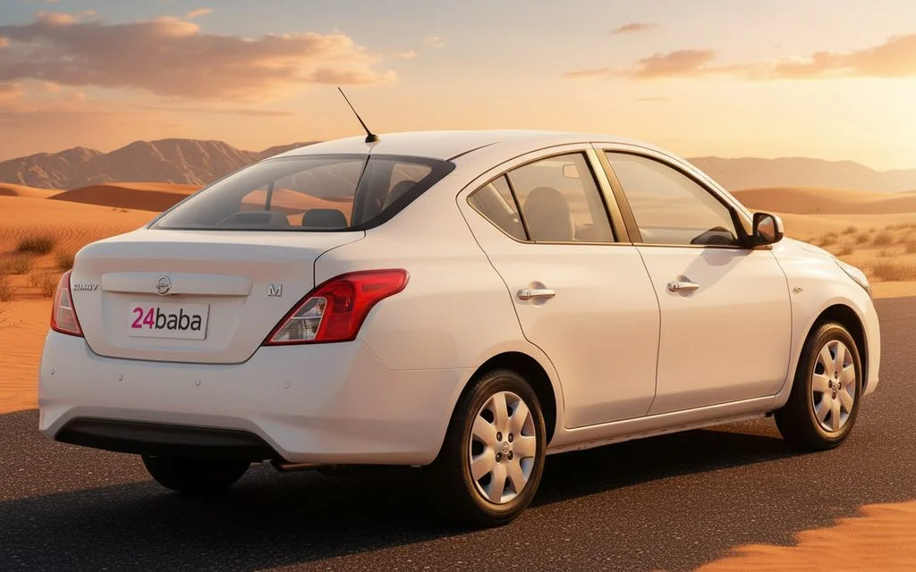 Nissan Sunny 2024 within rear view showing taillights – rental in Dubai
