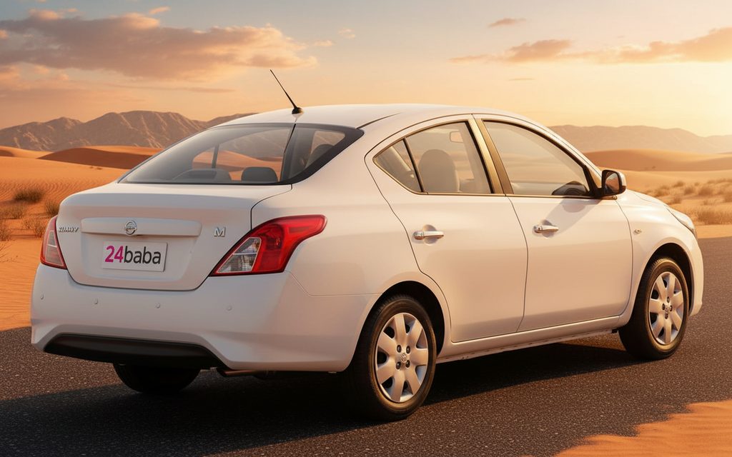 Nissan Sunny 2024 within rear view showing taillights – rental in Dubai