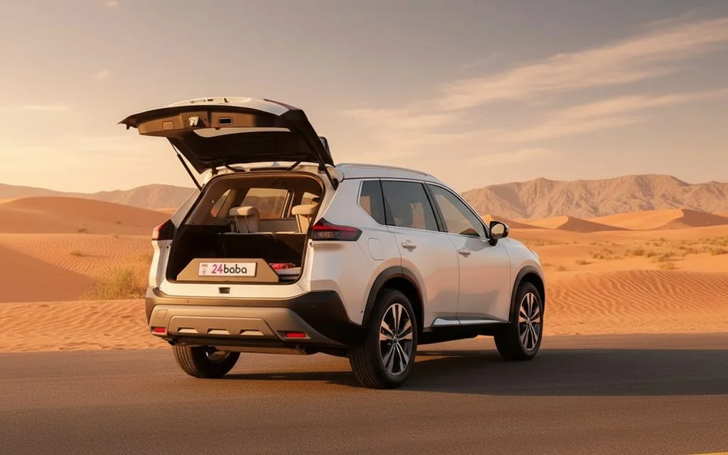 Nissan X Trail 2023 White rear view showing taillights – rental in Dubai