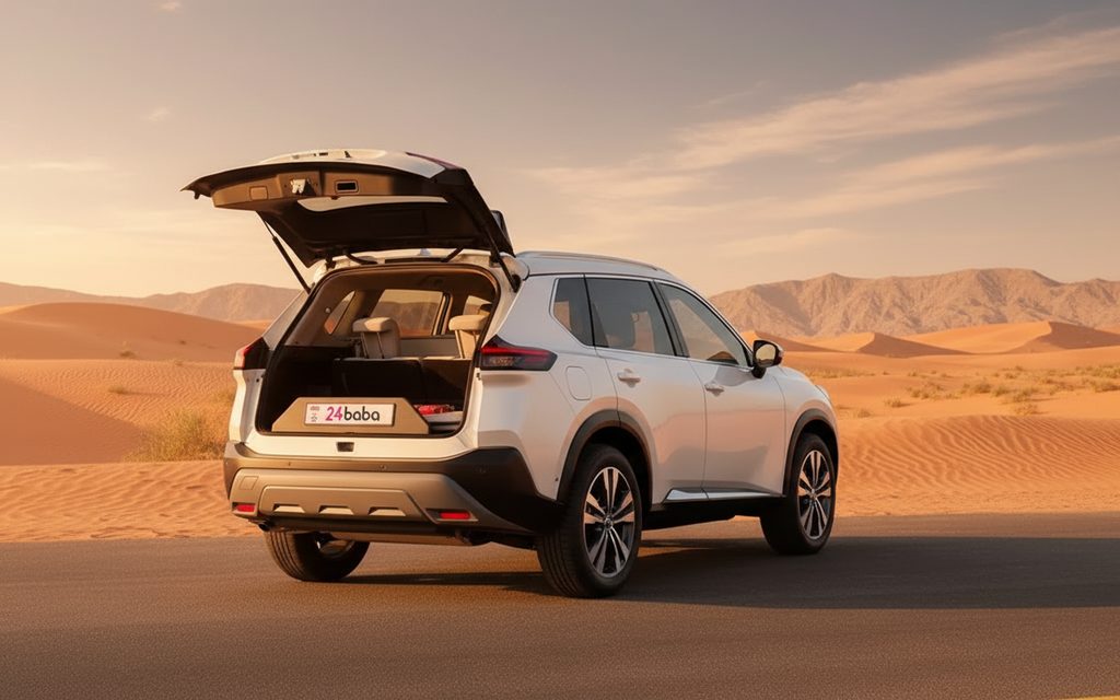 Nissan X Trail 2023 White rear view showing taillights – rental in Dubai