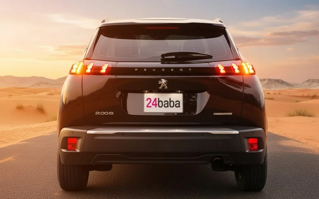 Peugeot 2008 2023 Black rear view showing taillights – rental in Dubai
