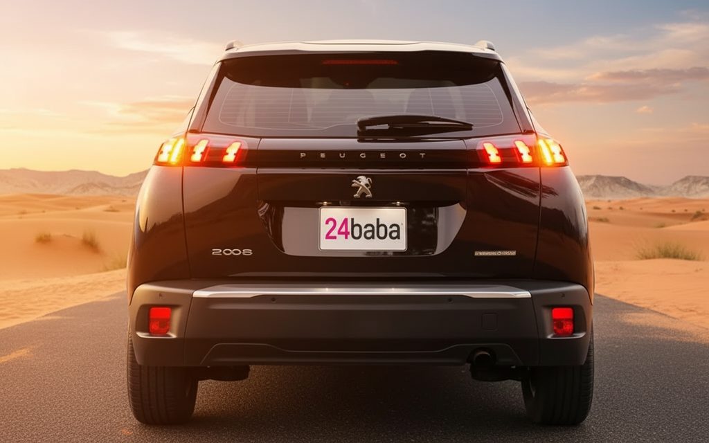 Peugeot 2008 2023 Black rear view showing taillights – rental in Dubai