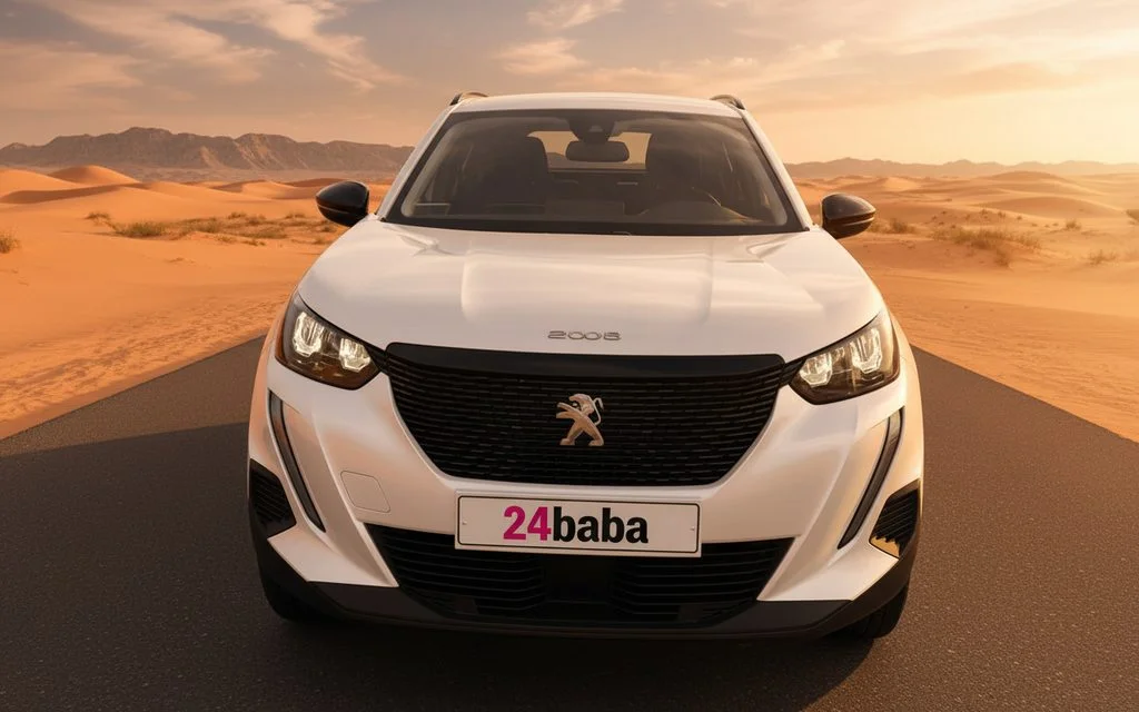 Peugeot 2008 2023 White front view with headlights – rental in Dubai