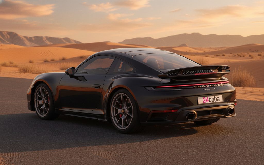 Porsche 911 2022 Black rear view showing taillights – rental in Dubai