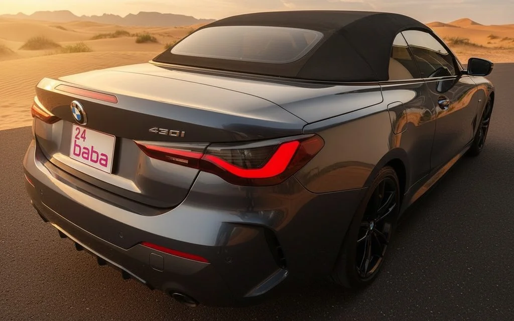 Bmw 430 2024 Blue rear view showing taillights – rental in Dubai