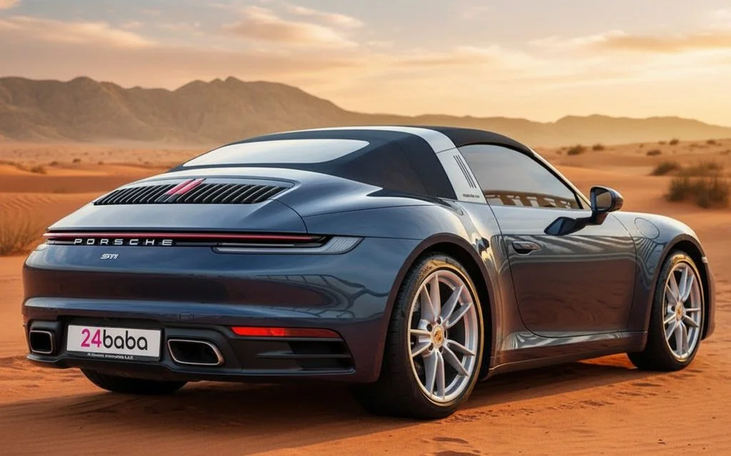Porsche 911 2021 Blue rear view showing taillights – rental in Dubai
