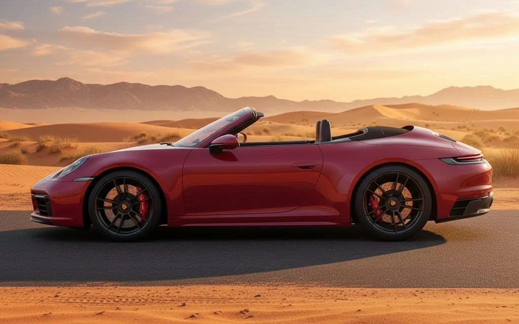 Porsche 911 2023 Red side profile – rental in Dubai