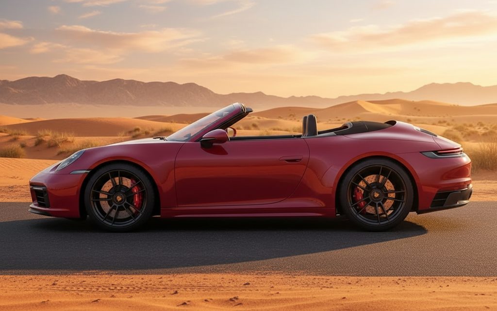 Porsche 911 2023 Red side profile – rental in Dubai