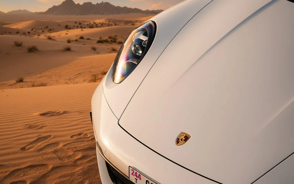 Porsche 911 2021 White front view with headlights – rental in Dubai