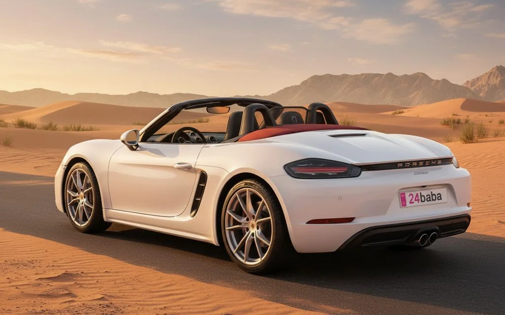 Porsche Boxster 2022 White rear view showing taillights