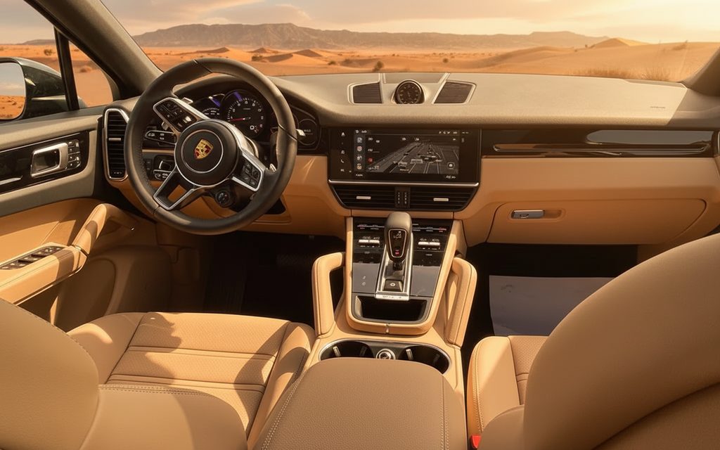 Porsche Cayenne 2022 interior view showing trim – rental in Dubai