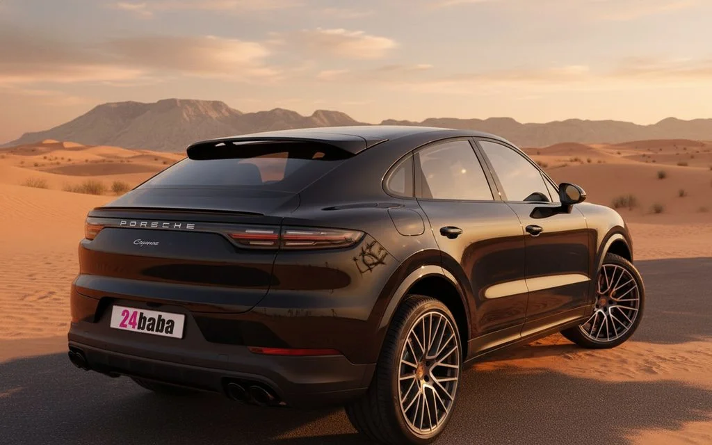 Porsche Cayenne 2022 Black rear view showing taillights – rental in Dubai