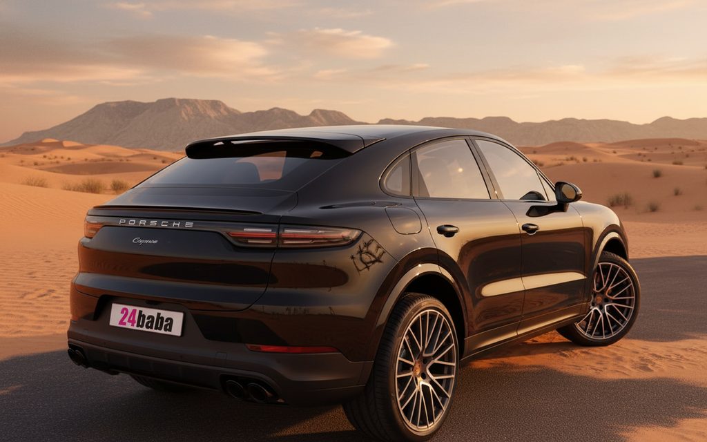 Porsche Cayenne 2022 Black rear view showing taillights – rental in Dubai