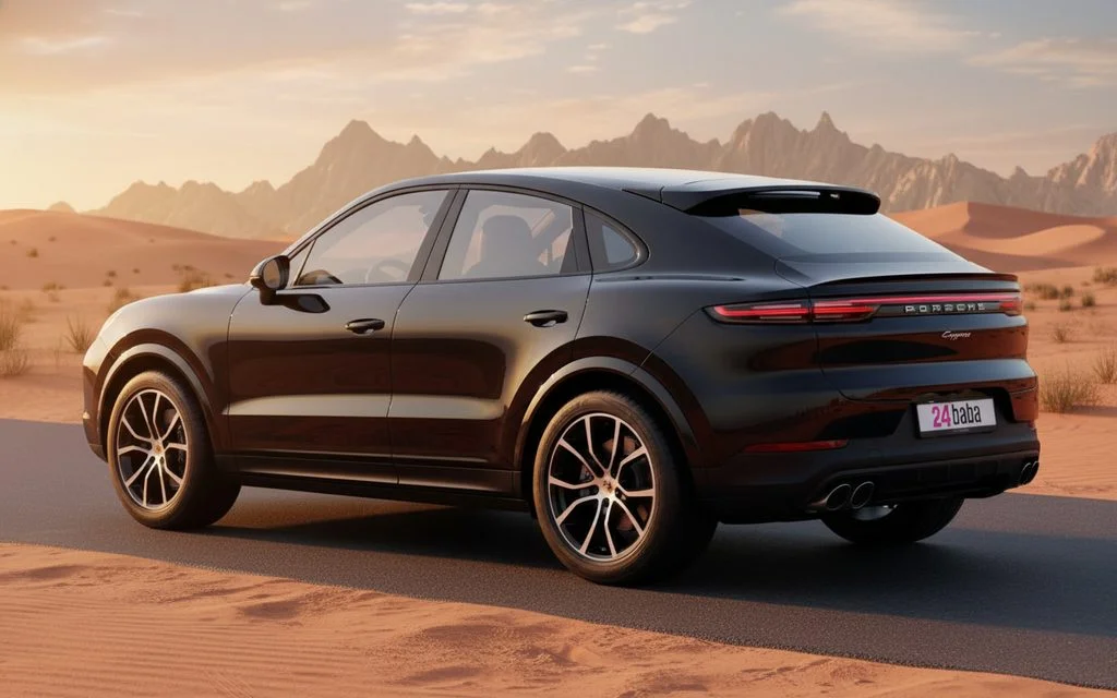 Porsche Cayenne 2024 Black rear view showing taillights – rental in Dubai