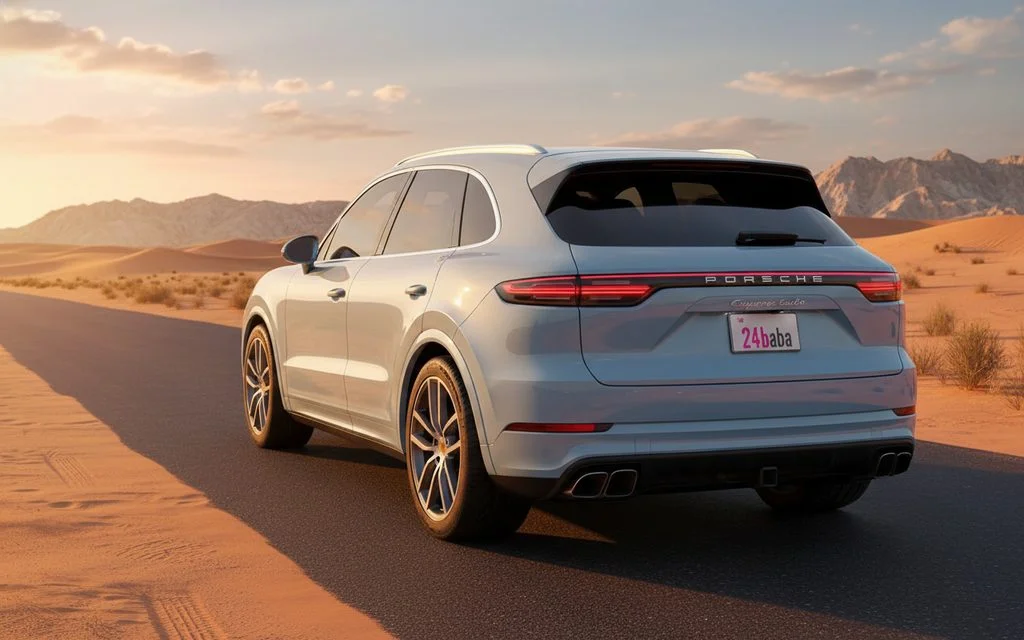 Porsche Cayenne 2022 Blue rear view showing taillights – rental in Dubai