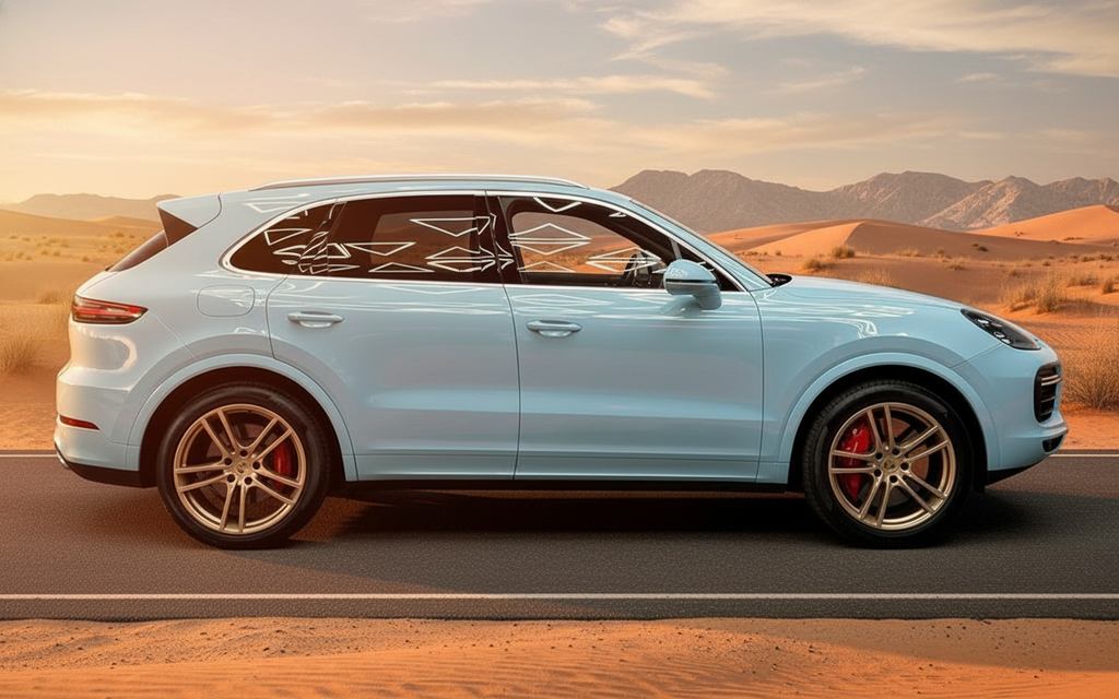 Porsche Cayenne 2022 Blue side profile – rental in Dubai