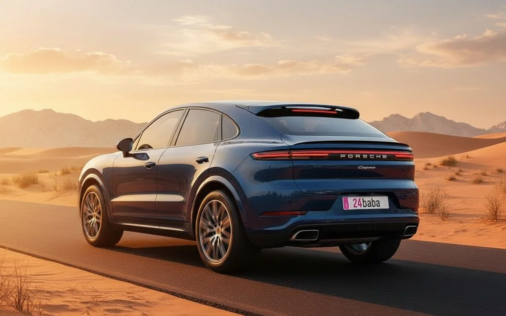 Porsche Cayenne 2024 Blue rear view showing taillights – rental in Dubai