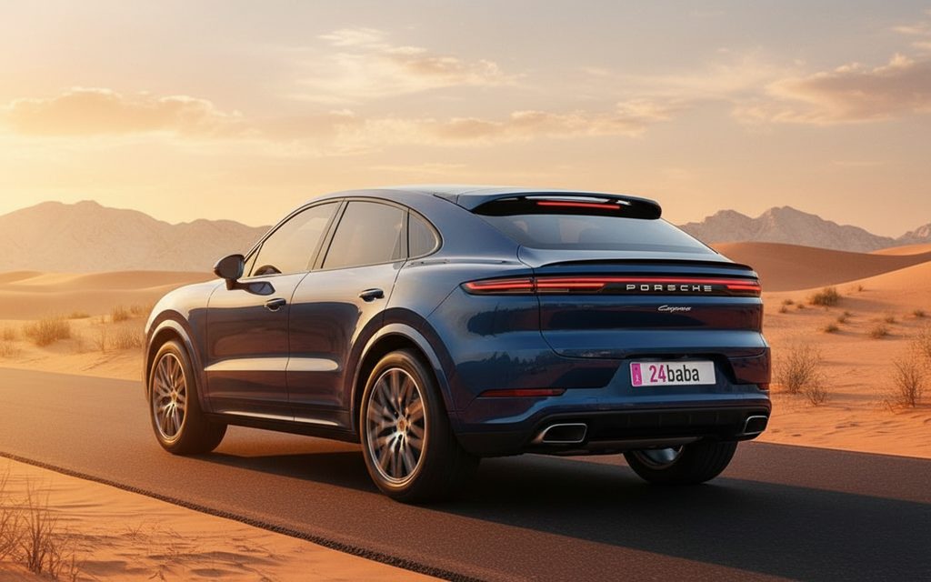 Porsche Cayenne 2024 Blue rear view showing taillights – rental in Dubai
