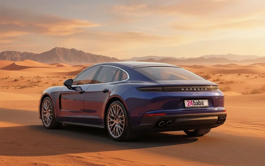 Porsche Panamera 2025 Blue rear view showing taillights