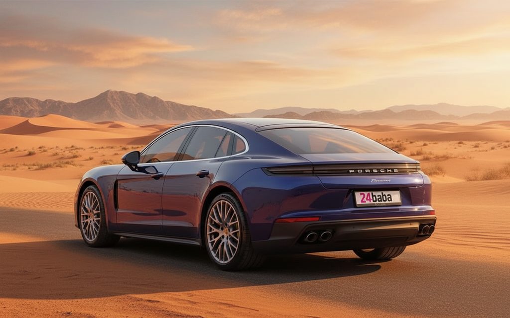 Porsche Panamera 2025 Blue rear view showing taillights