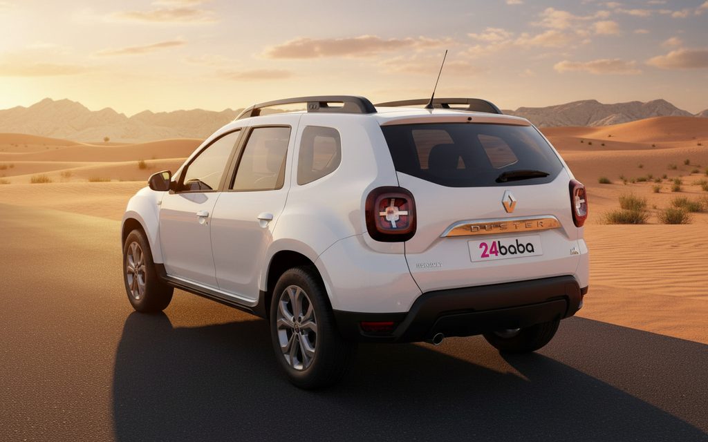 Renault Duster 2020 White rear view showing taillights – rental in Dubai