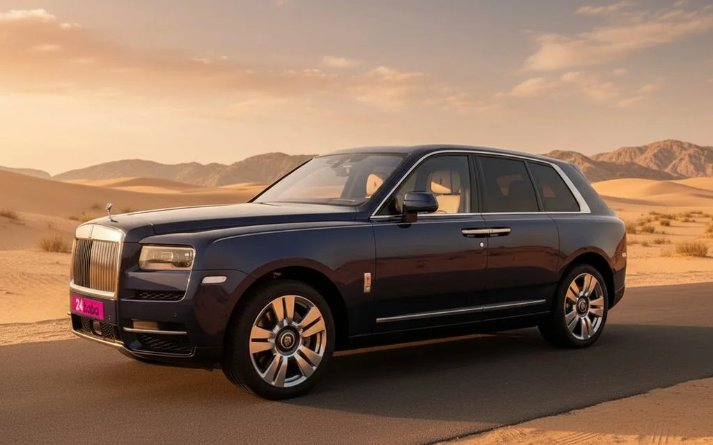 RollsRoyce Cullinan 2020 Blue front view with headlights – rental in Dubai