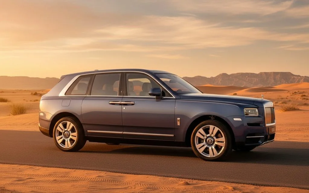 RollsRoyce Cullinan 2020 Blue side profile – rental in Dubai