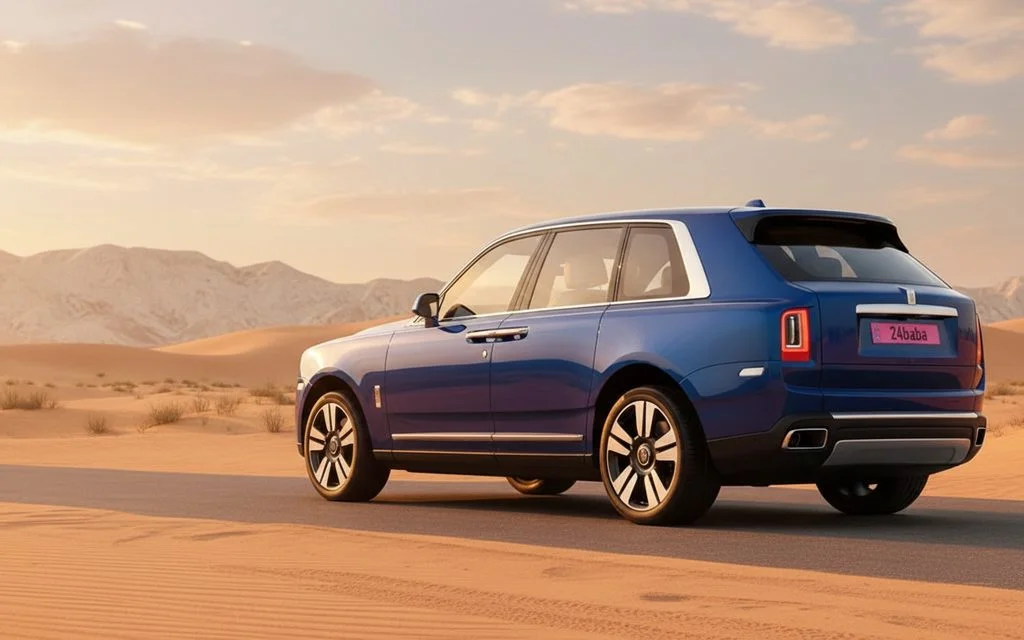 RollsRoyce Cullinan 2025 Blue rear view showing taillights – rental in Dubai