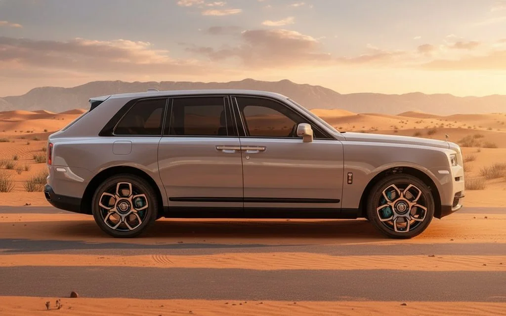RollsRoyce Cullinan 2024 Grey side profile – rental in Dubai