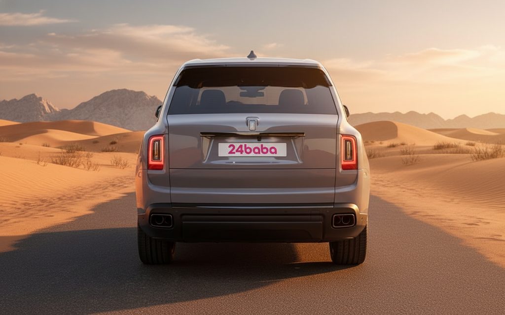 RollsRoyce Cullinan 2024 Grey rear view showing taillights – rental in Dubai
